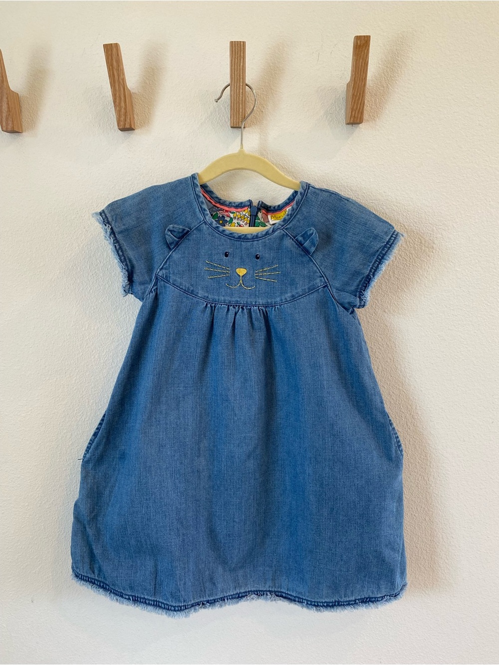 Mini Boden Denim Cat Face Dress in Blue